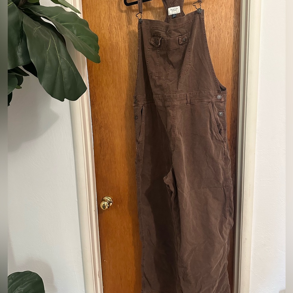 American Eagle Brown Stretch Stovepipe Overalls - Picture 2 of 6